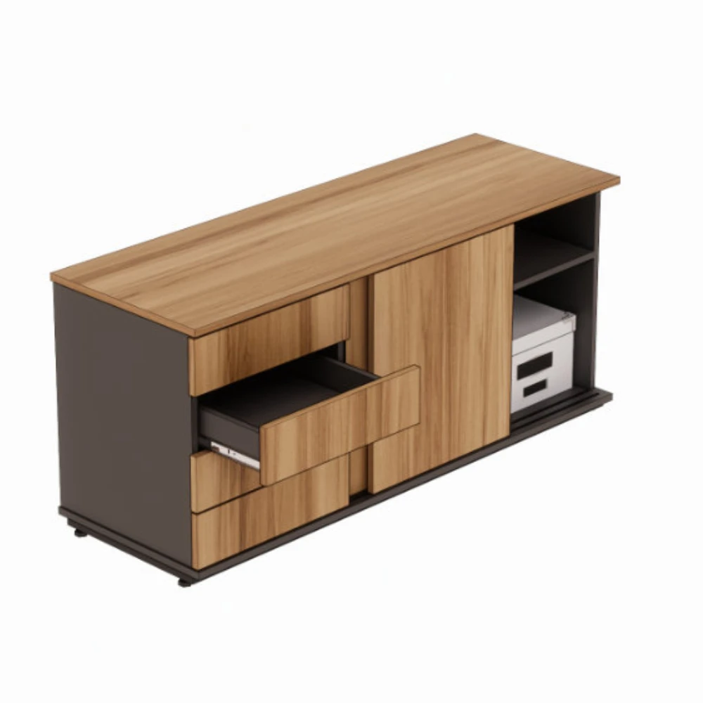 Armário credenza com 4 gavetas e porta de correr dupla Level